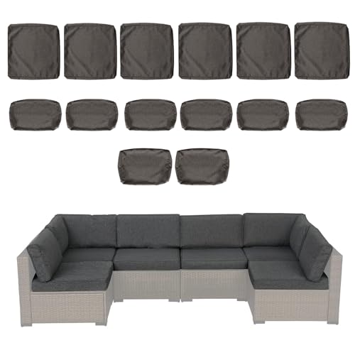 kinbor Patio Cushion Covers Replacement - 14 Pcs Outdoor Patio Couch Cushion Slipcovers with Zipper for Sectional Sofa Furniture Set, Washable Covers Only, Dark Gray