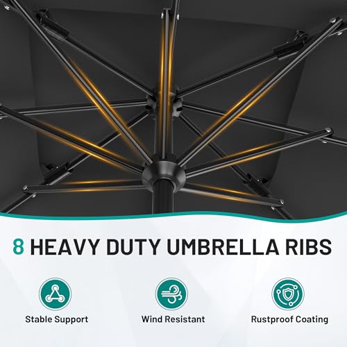Image of AreShark 8'x10' 2 Tiers Rectangular Patio Umbrella - Outdoor Umbrella Waterproof UV Protection, Market Table Umbrella w /Crank for Pool, Backyard, Deck(Black)