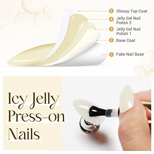 Lacheer Handmade Gel Press On Nails Almond Shape, Jelly Fake Nails Press Ons,Milky White Acrylic Press On Nails Medium, Semi-Transparent False Nails With Designs Reusable Full Cover Stick On Nails With Nail Glue In 12 Sizes Nails For Women Men Girls, Milky Way #TOP6