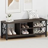 FATORRI Shoe Bench Entryway with Storage, Industrial Wood and Metal Hallway Benches with Adjustable Shelves, Rustic Entry Way Bench for Living Room (47.24 Inch Long, Walnut Brown)