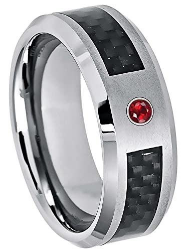 0.07ct Diamond Tungsten Ring - 8mm Black Carbon Fiber Inlay Tungsten Carbide Wedding Ring Mens Anniversary Band