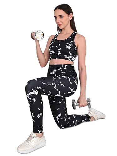 Image of SSoShHub Tights Top High Waist Stretchable Gym Tights and CropTop Bra Gym wear /Active Wear Tights Yoga Pants Zumba /Dance Womens Workout Tights and Top Stretchable Workout set