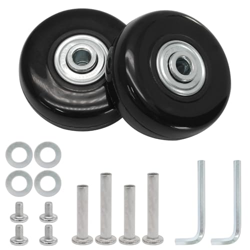 Qjaiune Luggage Wheels Replacement Set of 2, 45mm x 18mm Suitcase Wheels Replacement Rubber Swivel Caster Wheels with Installation Accessories, Luggage Replacement Wheels for Trolley Bag Drawbar Box