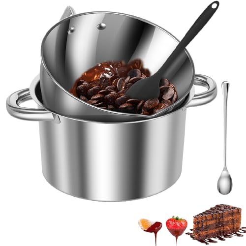 4er Set Wasserbad Schmelzschale,304 Edelstahl Schmelzschüssel mit Silikonspatel und Löffel,Kochschüssel,Fusionsschale,Schokofondue Schmelztopf,für Schokolade,Käse,Zucker,Butter,Käse,Karamell,Kerzen,2l