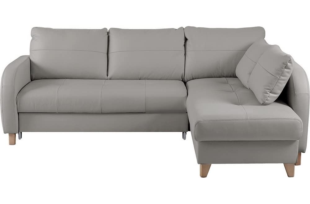 Canapé d'angle Convertible en Cuir de Luxe Italien, 5 Places CONFORIA, Gris Clair, Angle Droit