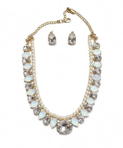Image of Mansiyaorange Statement AD CZ American Diamond Cubic Zerconia Pearl Necklace Set | Gold Plated Chunky Fashion Jewelry for Women & Girls