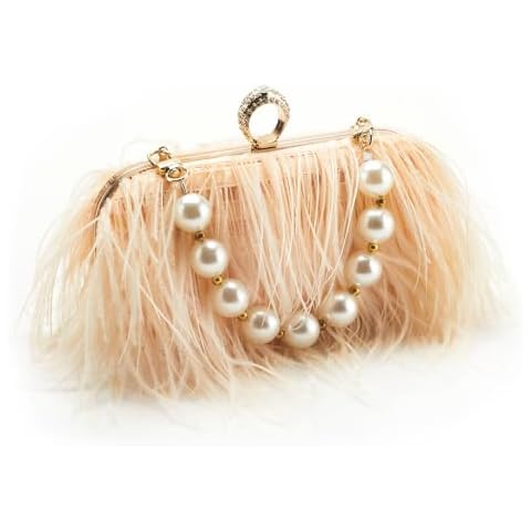Women Pure Natural Ostrich Feather Purse Fluffy Evening Clutch Bag for Women,Suitable for Party,Wedding,Tea Party Clutch Handbag(champagne color) Cover