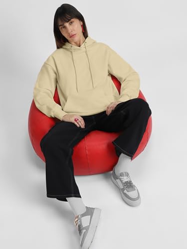 Image of JUNEBERRY Cotton Fleece Regular Fit Hooded Sweatshirt Lastest Back Graphic Printed Winter Hoodies for Women (Available in Colors: Black, SOYA Bean, Orange, Marshmellow, White & Lilac)