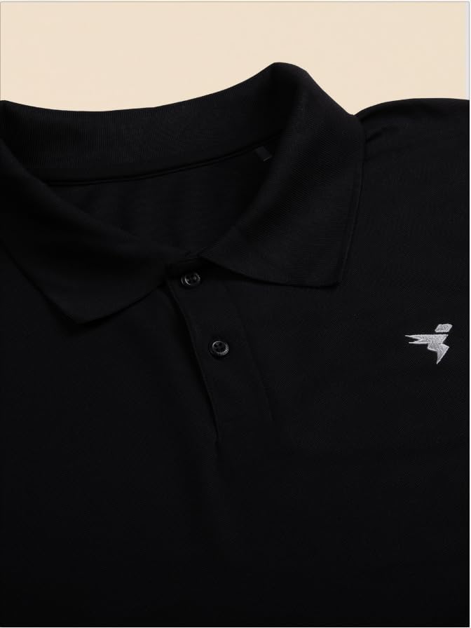 Image of TECHNOSPORT Men's Solid Slim Fit Polo Collar T-Shirt MATPIQ Half Sleeve Button Polyester for Gym Golf Casual Anti Odour UPF50+