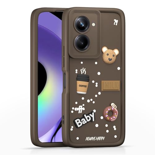 Image of Bintage Back Cover Compatible for Realme RMX3660 /Realme 10Pro | Cute Fun Ball | 3D Taddy Smiley Coffee | Milk Case | Full Body Protection - Brown
