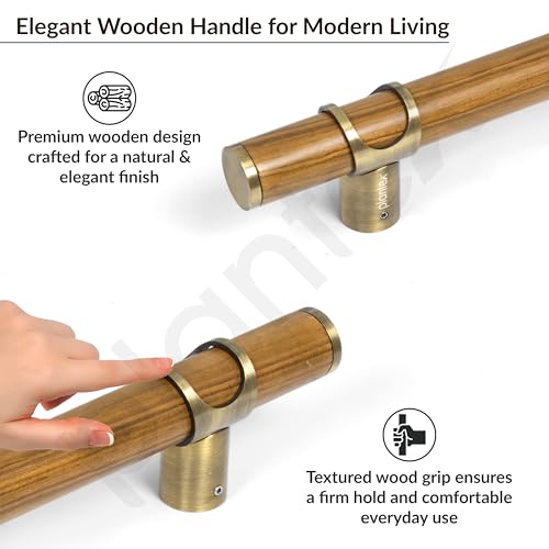 Image of Plantex 12 Inch Main Door Handle /Stainless Steel & Wooden Door Handle /Pull-Push Handle for Door /Office & Hotel - Pack of 1 (DTMD-428, Brass Antique & Wood)
