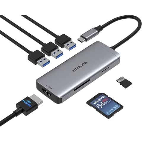 USB C Hub Multiport Adapter for MacBook Pro Air 2021 2020, 6 IN 1 USBC Dongle to HDMI Multiport Mac Adaptor,USB C Hub to 4K HDMI, 3 USB Ports,SD/TF for Surface, Dell XPS, HP and More Type C Devices Cover