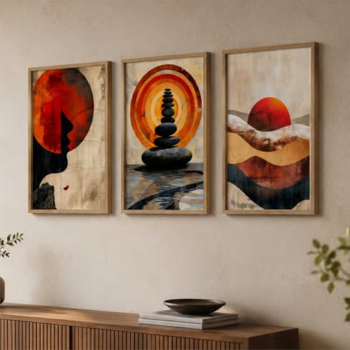 Image of Livin'luxe Set of 3 Abstract Meditation Wall Paintings for Living Room Dining Bedroom Home Decor with Premium Wooden Color Synthetic Frame (13.5 x 19.5 Inch) NM03-61