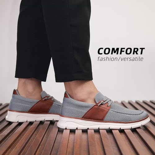 Image of Mens Casual Slip in Boat Shoes Fashion Lightweight Slip On Loafers Walking Beach Sneakers Work Mesh Oxfords Soft Sole Grey