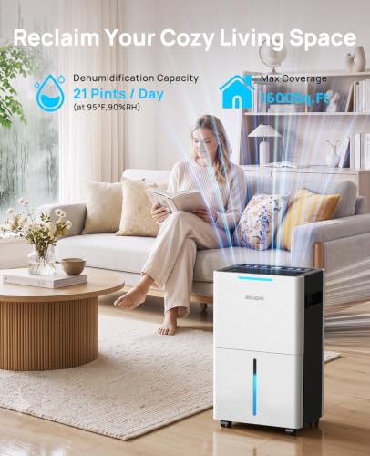 21-Pint Dehumidifier, Dehumidifier for Basement with Drain Hose, 1600 sq ft - Image 2