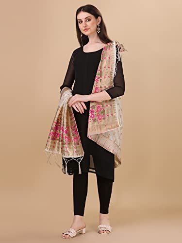 Image of DEVANGI Women's Woven Banarasi Silk Dupatta /Chunni For Women, Floral Print 1 Meter Wide and 2.3 Meter Length Printed Designer Dupatta /Chunni For Girls