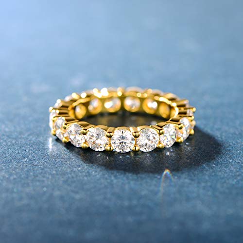 MDFUN 18K Yellow Gold Plated 4.0mm Round Cubic Zirconia Eternity, Engagement, Wedding Band Ring for Women4