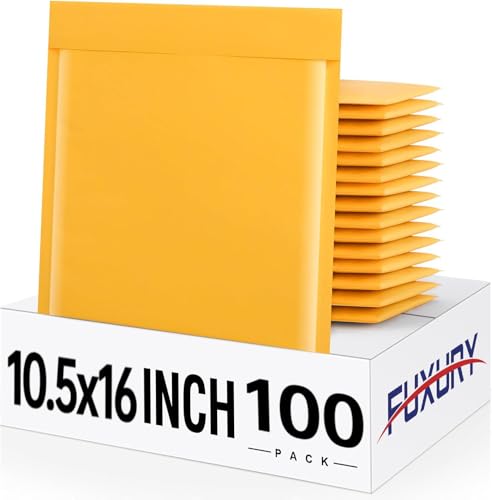 Fuxury Kraft Bubble Mailers 10.5X16" 100 Pack Self Seal Padded Envelopes