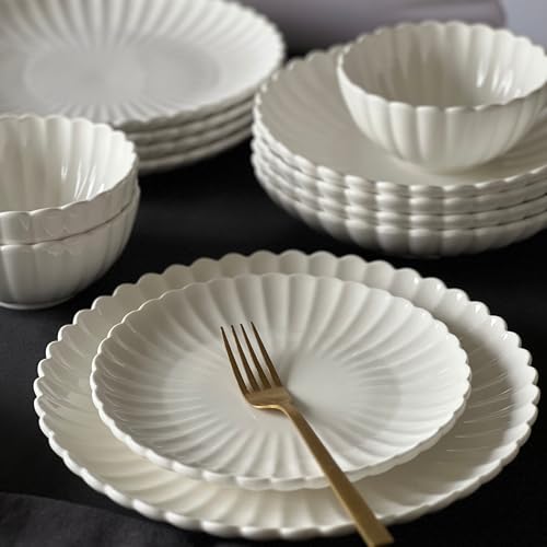 Zoha Porzellan Tellerset 6 Personen, 24-teiliges Teller Set, Kombiservice modern, Essgeschirr spülmaschinenfest & mikrowellenfest, Dish Set mit modernem Design, Tafelservice - Essservice