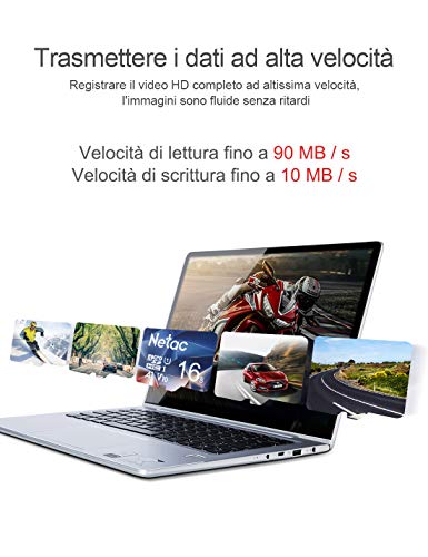 Netac 16G Scheda Micro SD, Scheda di Memoria A1, U1, C10, V10, FHD, 600X, UHS-I velocità Fino a 90/10 MB/Sec(R/W) Micro SD Card per Telefono, Videocamera, Switch, Gopro, Tablet