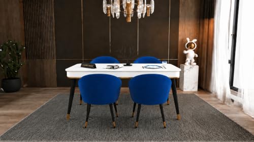 Image of WOODEN SPACE Majestic 4 Seater Wooden Dining Table Set | Urban Marble Top Dining Table with Chairs for Dining Room & Kitchen (Modern Classic Navy Blue) (54 x 36 x 30 inch)