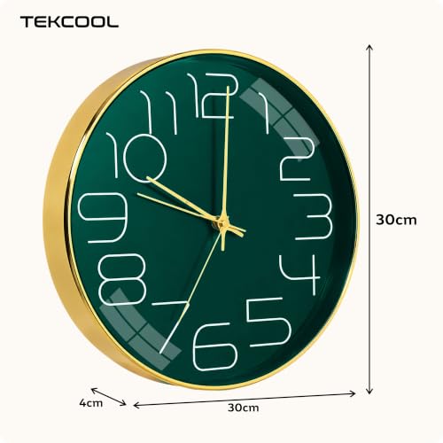 Image of TEKCOOL Plastic Digital Wall Clock 12 inch Silent Quartz Decorative Non-Ticking Classic Clock Battery Operated Round Easy to Read for Room /Home /Kitchen /Bedroom /Office /School-(Green Gold)'