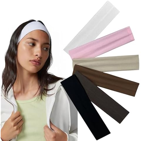 Bmobuo Women's Soft Fabric Cloth Headbands - 6Pcs Yoga Sport Hair Accessories, Black White 90s Style Cover