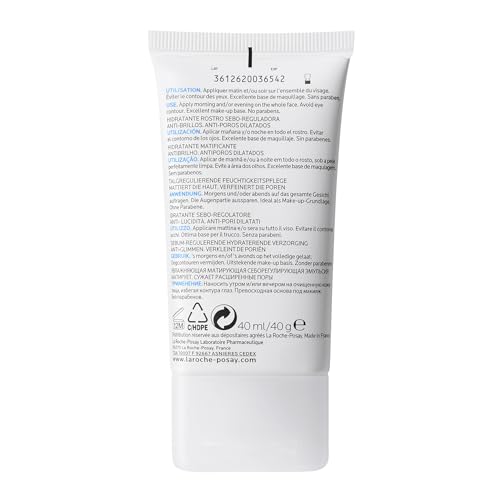 La Roche Posay Face Moisturizer for Oily, Acne-Prone Skin, Effaclar Mat Daily Face Cream, Anti-Shine & Pore Minimizer, Oil-Free, Recommended by Dermatologists, Travel Size, 40ml
