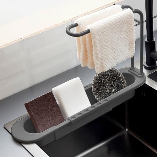 Organizador ajustable para fregadero de cocina con soporte para toallas