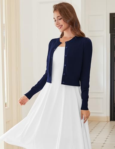 Image of LETDIOSTO Cropped Cardigan Bolero Shrug for Women, Button Down Long Sleeve Knit Sweater for Dresses,for Jeans, XS to XL