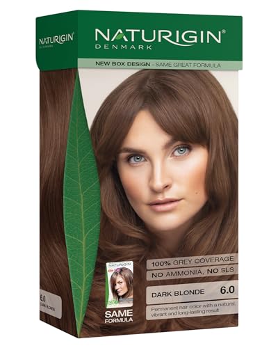 Image of Naturigin Permanent Hair Color, 6.0 Dark Golden Copper Blonde, Ammonia Free, 100% Gray Coverage, Nourishing Natural Formula, For All Hair Types, Long-Lasting, Vegan & Cruelty-Free, 1 Pack