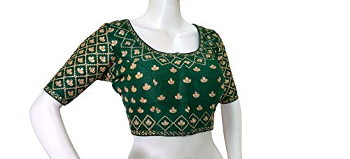 MIDHA Women's Elbow Sleeves Blouse (M422, Green, 38)