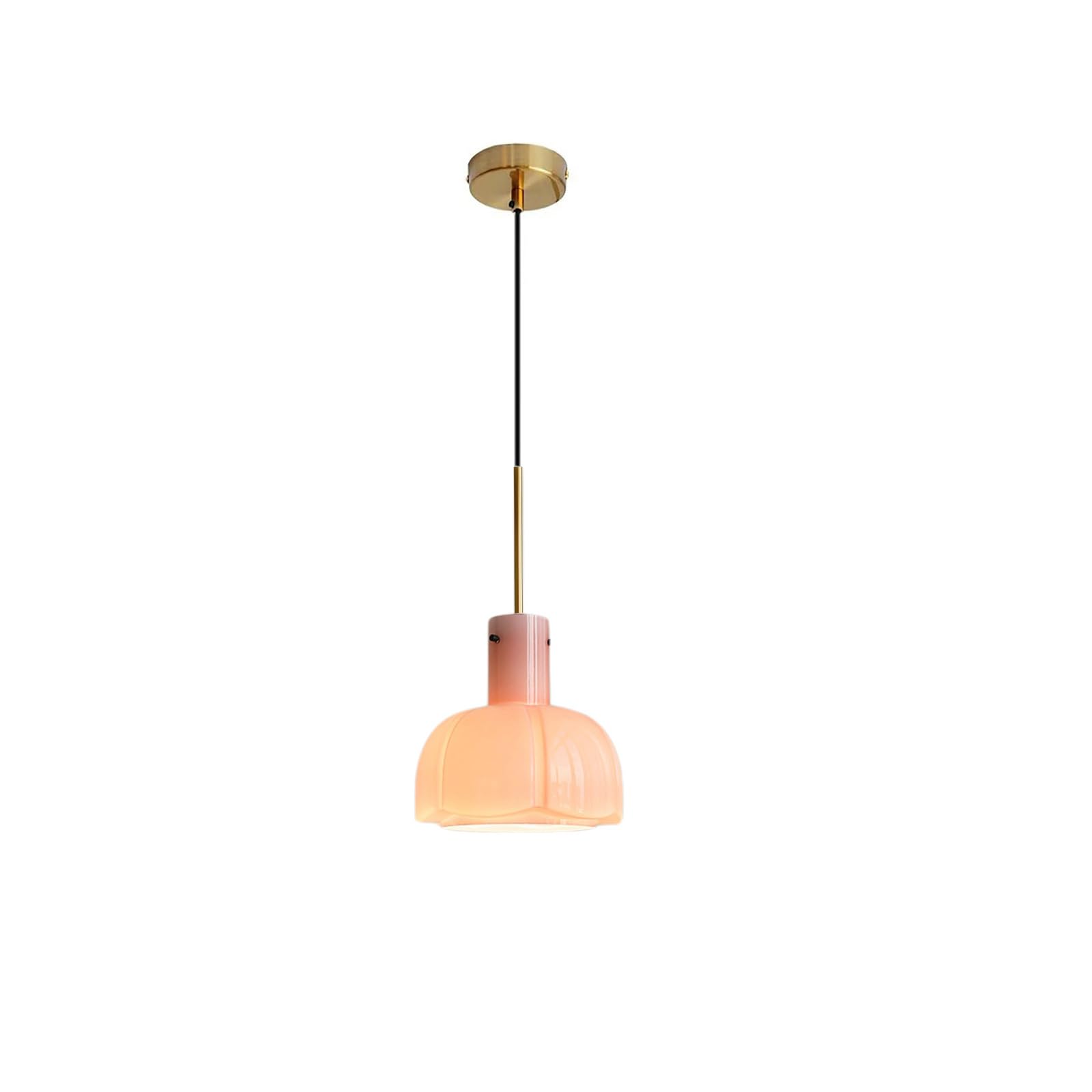 S-Cevada Modern Glass Pendant Light with Petal-Shaped Shade, E27 Socket Hanging Ceiling Lamp for Kitchen Island, Dining Room, Bedroom, Living Room, Café (Pink)