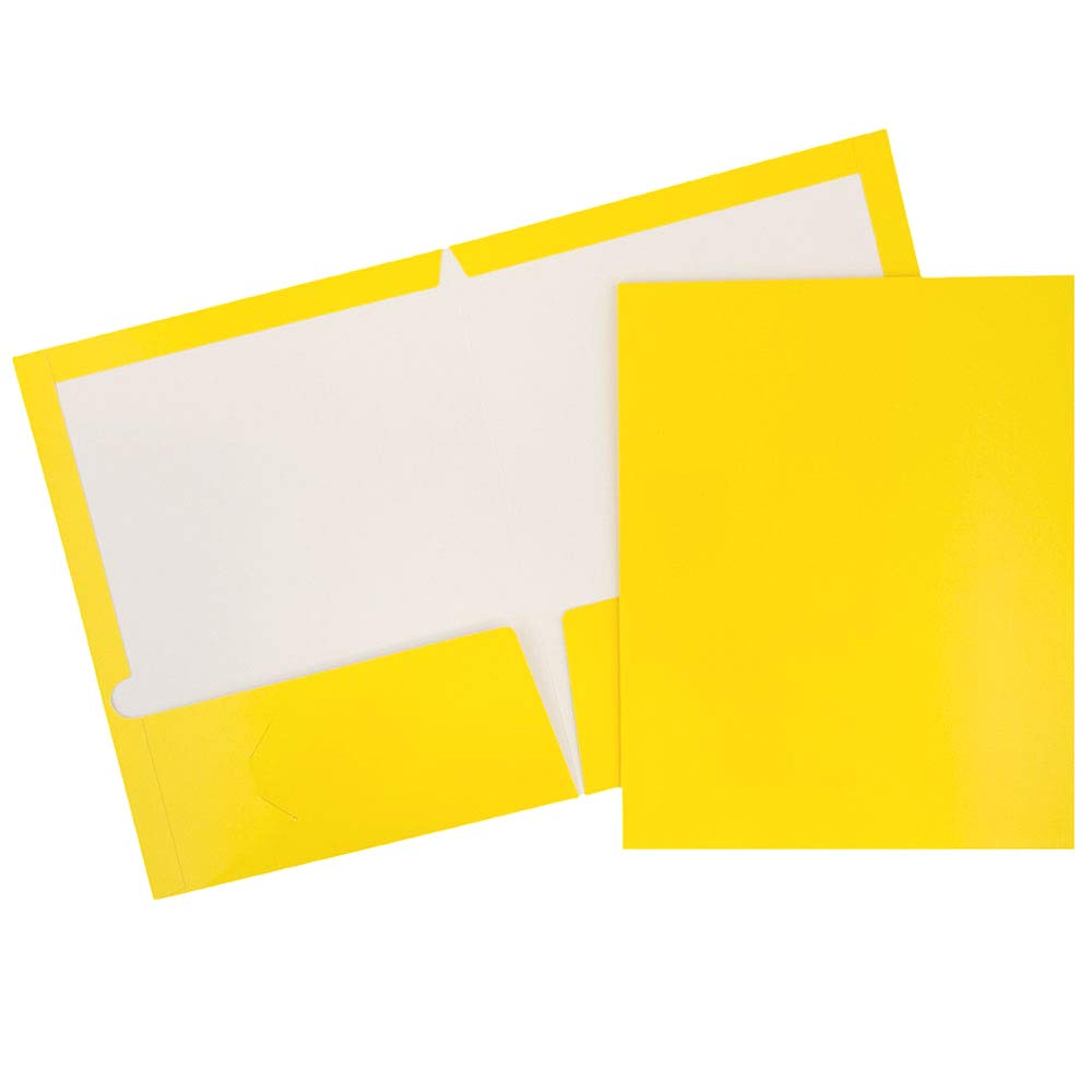 JAM PAPER Laminated Two Pocket Glossy School Folders - Letter Size - High Gloss Yellow - Bulk 25/Pack