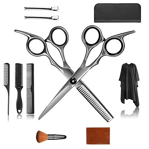 Hair Cutting Scissors Set,11Pcs Hairdressing Scissors Kit,Thinning Scissor,Professional Barber Salon Home Shear Kit,Multi-Use Haircut Kit,Scissor&Straight Scissors for Men Women Pet (Black)