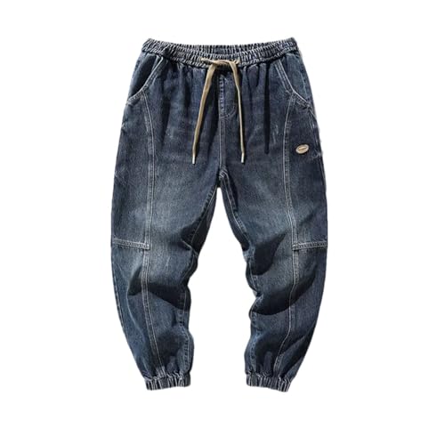 Men’S Y2K Vintage Stylish Loose Fit Baggy Tapered Harem Jeans Drawstring Midweight Slight Stretch Appliques Cowboy Pants