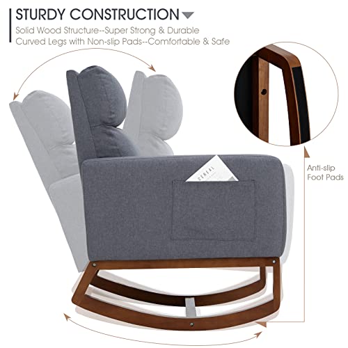 Avawing Nursery Rocking Chair, Upholstered Rocker Glider Chair With Solid Wood Legs & Side Pocket, Accent Rocking Armchair For Living Room, Bedroom & Baby Room (Dark Gray) #TOP2
