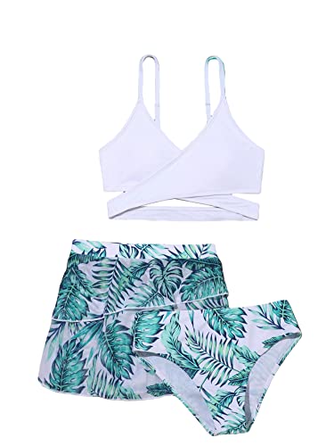 Milumia Girl's 3 Pieces Bikini Set Wrap Criss Cross Swimsuit Bathing Suit with Ruffle Beach Skirt