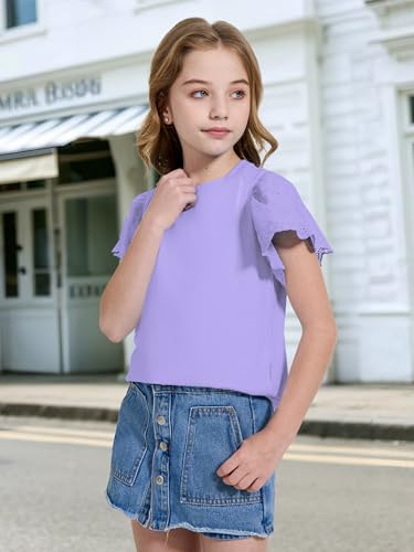 Image of WULFUL Girls Shirts Fashion Cotton Summer Short Sleeve Tops Casual T-Shirts 4-15 Years Old