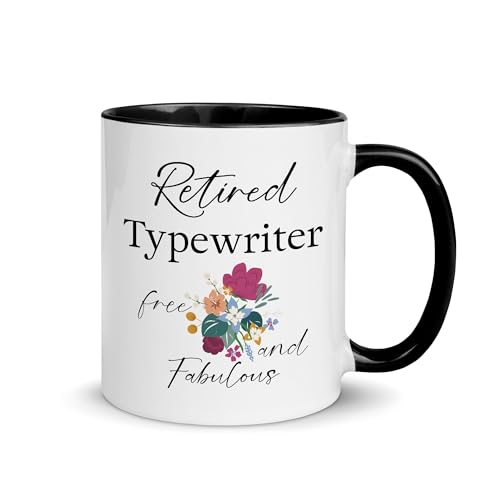 Retired Typewriter Retirement Gifts Coffee Mug for Boss Female Lady Mom Aunt Sister Mother Free and Fabulous Black Accent Cup 11oz, Ceramic