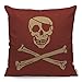 WONDERTIFY Housse de coussin en forme de tête de mort pirate - Pour homme et femme - Style rétro rustique - Rouge - 45 x 45 cm