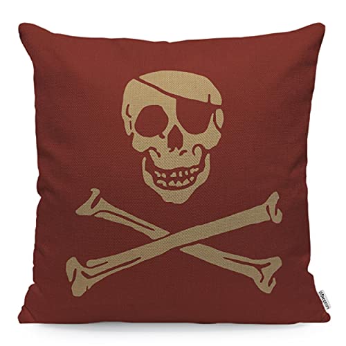 WONDERTIFY Housse de coussin en forme de tête de mort pirate - Pour homme et femme - Style rétro rustique - Rouge - 45 x 45 cm
