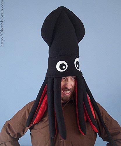 Handmade Fleece Large Squid Hat (Black and Red)