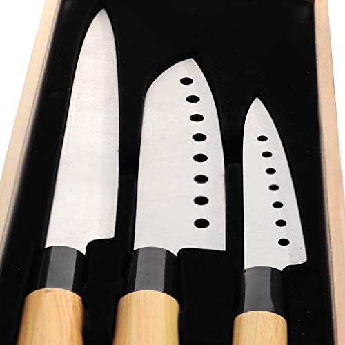 Jogo de 3 Facas para Sushi em Inox com Cabo e Caixa de Madeira Dynasty Preto
