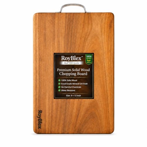 Image of Acacia Solid Wood Cutting Board for Kitchen with Stainless Steel Handle|Naturally Antibacterial Wooden Chopping Board | Cutting Board for Vegetables, Fruits, Meat, Fish, Paneer, (33x23 cm Pack of 1)