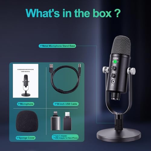 Aveek Micrófono USB, Condensador grabación micrófono con Silencio y Eco para Ordenador portátil, Mac Phone Studio, transmisión de transmisión y Juego