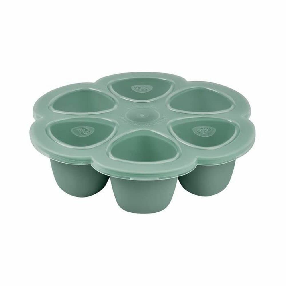 Béaba, Premium Quality Silicone Baby Food Storage Containers, Extremely Temperature Resistant, Oven and Microwave, 6 Compartments, Airtight Lids, 6 x 90 ml, Sage Green