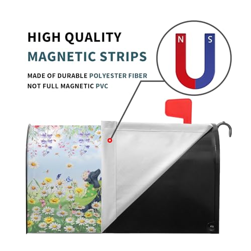 Image of Spring Dog Mailbox Cover with Magnetic 25.5x21Inch Colorful Wildflower Butterfly Puppy Waterproof Mailbox Wrap Letter Post Cover Large Size for Garden Yard Outdoor Season Outside Decor