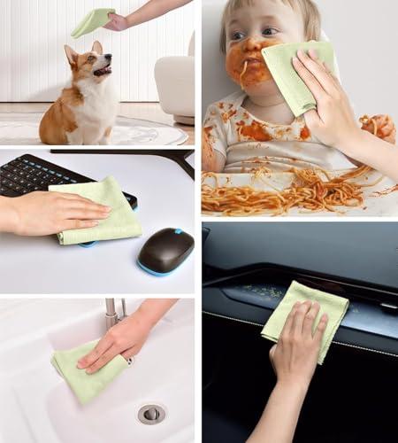 Image of Green Microfiber Cleaning Cloth 1Roll 20 Sheet 4000+ Times Washable 10X Cheaper Than Paper Kitchen Towel Ultra Absorbent Lint Free Reusable Tear-Away Streak Free Multi-Purpose Use for Home