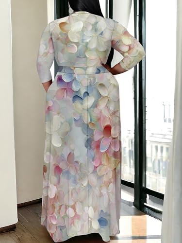Image of SUZONANA Women's Plus Size Maxi Dresses Casual Loose Short Sleeve Long Maxi Dress with Belt Wedding